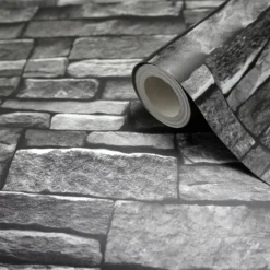 Arrou Slate Stone Effect Smooth Wallpaper