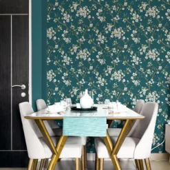 Boutique Eliza Teal Floral Smooth Wallpaper -Hammerite Shop boutique eliza teal floral smooth wallpaper5011583501490 02i bq