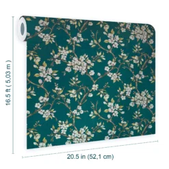 Boutique Eliza Teal Floral Smooth Wallpaper -Hammerite Shop boutique eliza teal floral smooth wallpaper5011583501490 02t bq