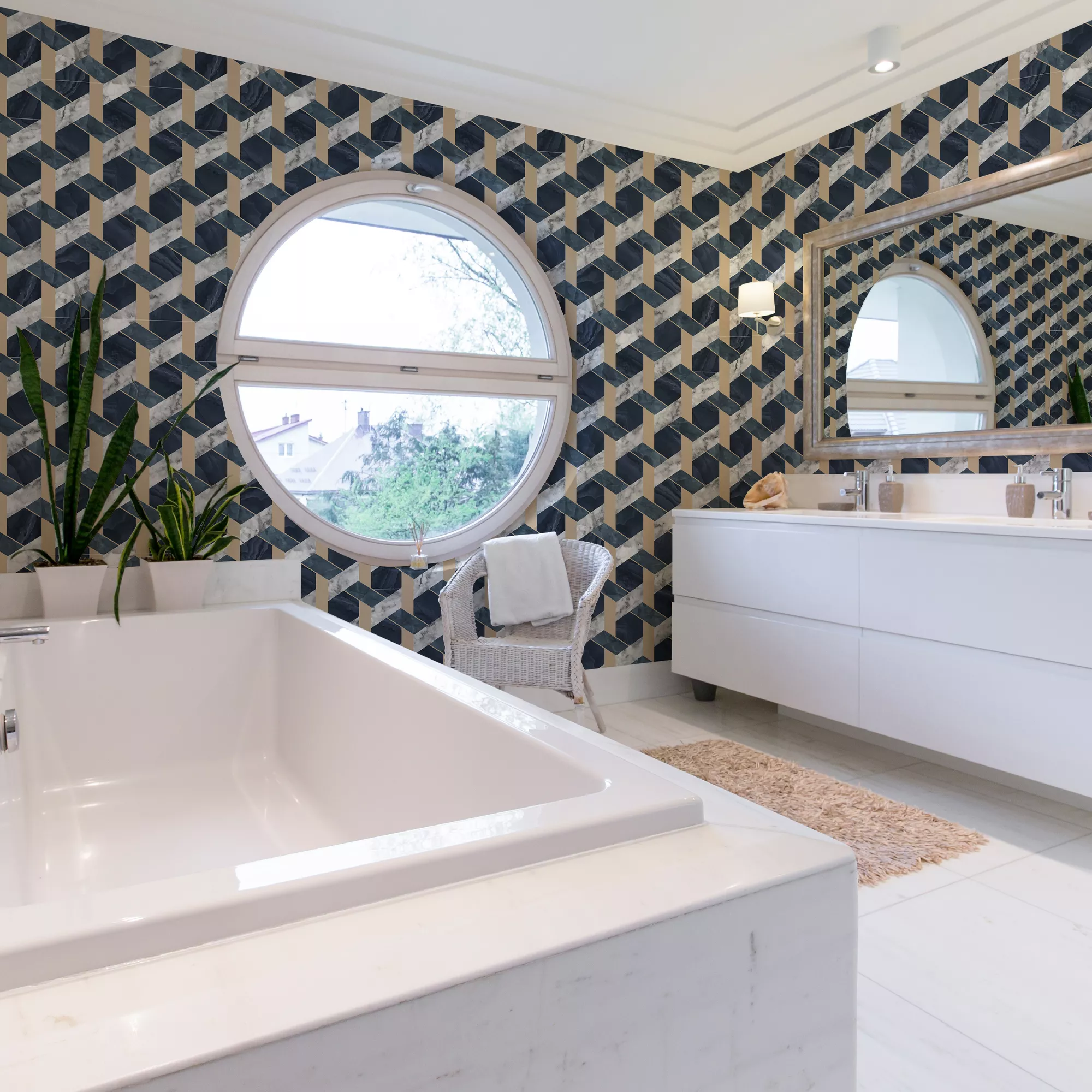 Contour Blue Geometric Metallic Effect Smooth Wallpaper 7 Contour Blue Geometric Metallic Effect Smooth Wallpaper - Image 5