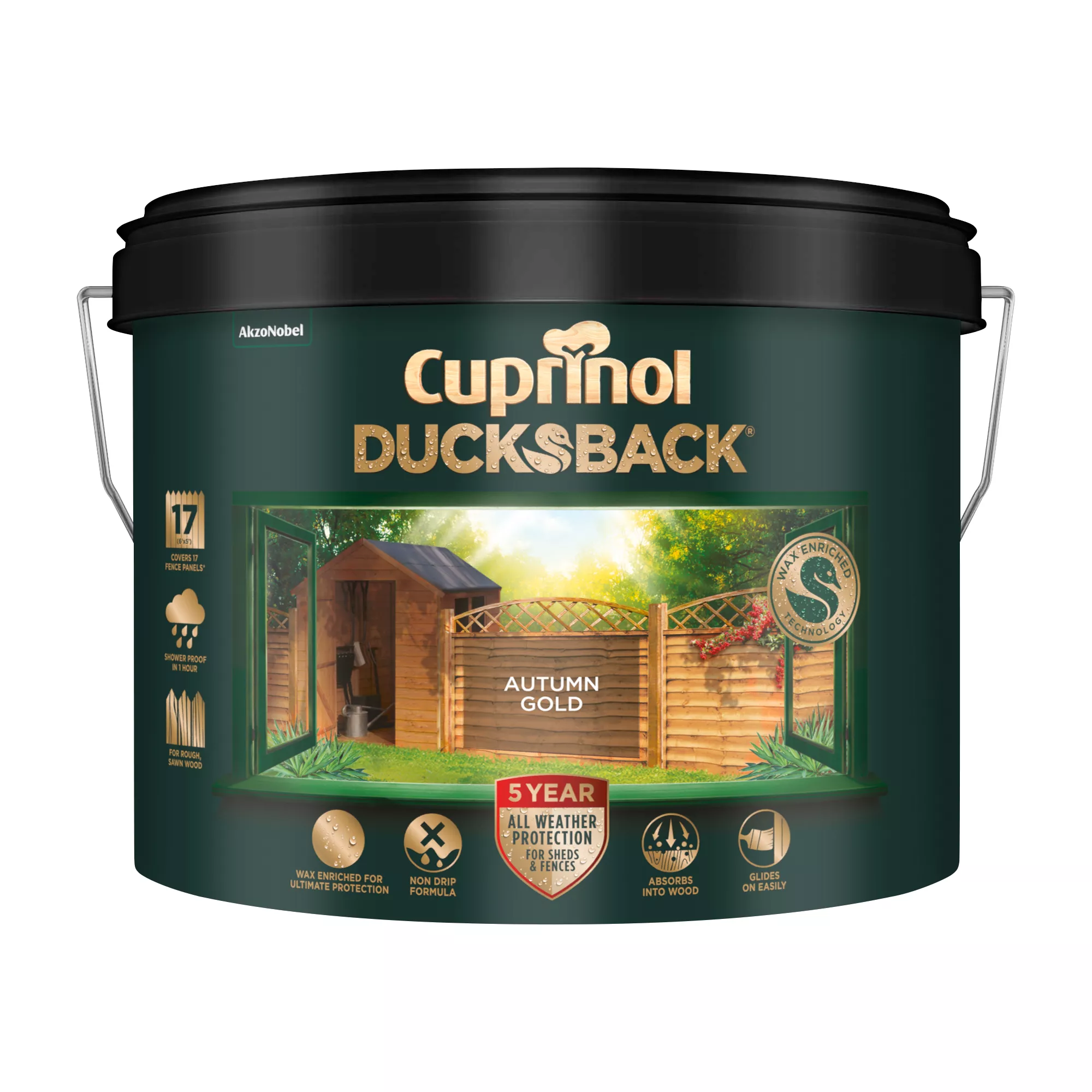 Cuprinol 5 Year Ducksback Autumn Gold Fence & Shed Treatment, 9L 4 Cuprinol 5 Year Ducksback Autumn Gold Fence & Shed Treatment, 9L - Image 2