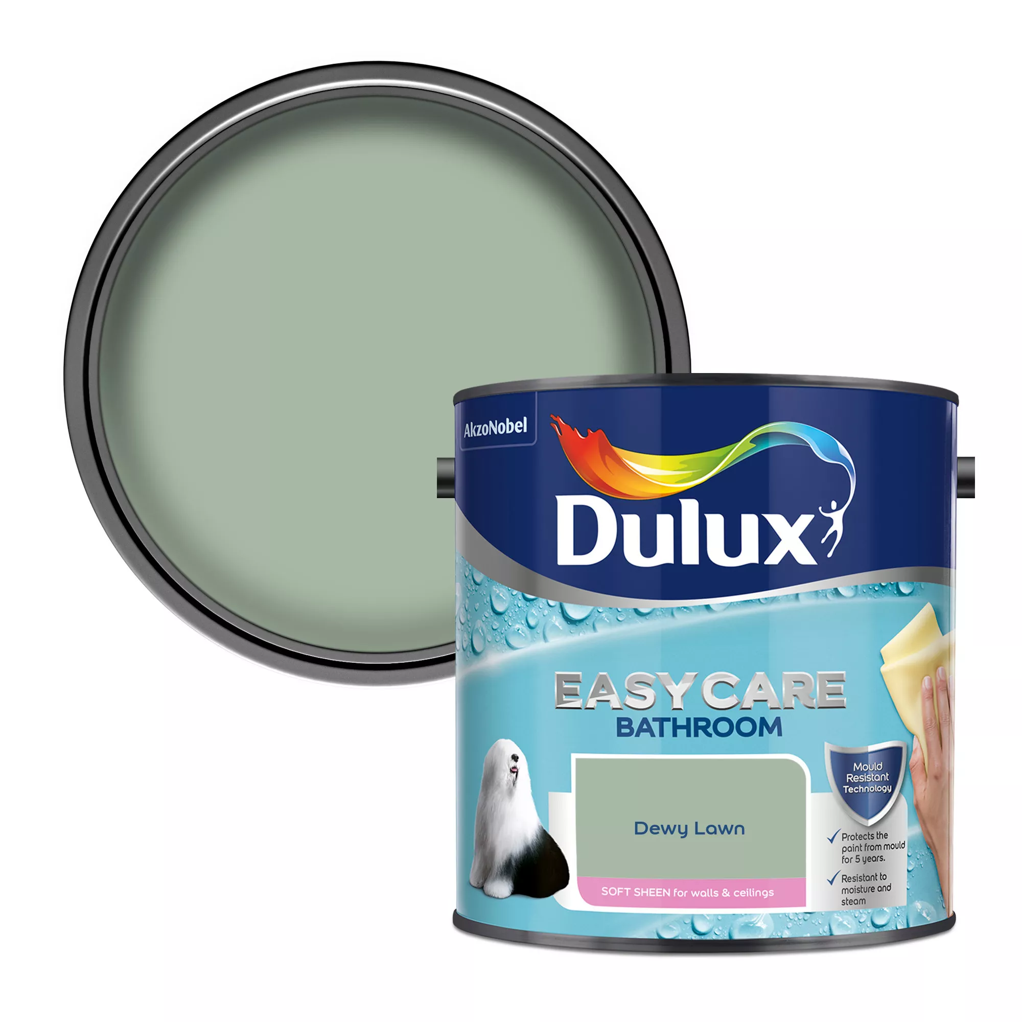 Dulux Easycare Bathroom Dewy Lawn Soft Sheen Wall Paint, 2.5L 3 Dulux Easycare Bathroom Dewy Lawn Soft Sheen Wall Paint, 2.5L