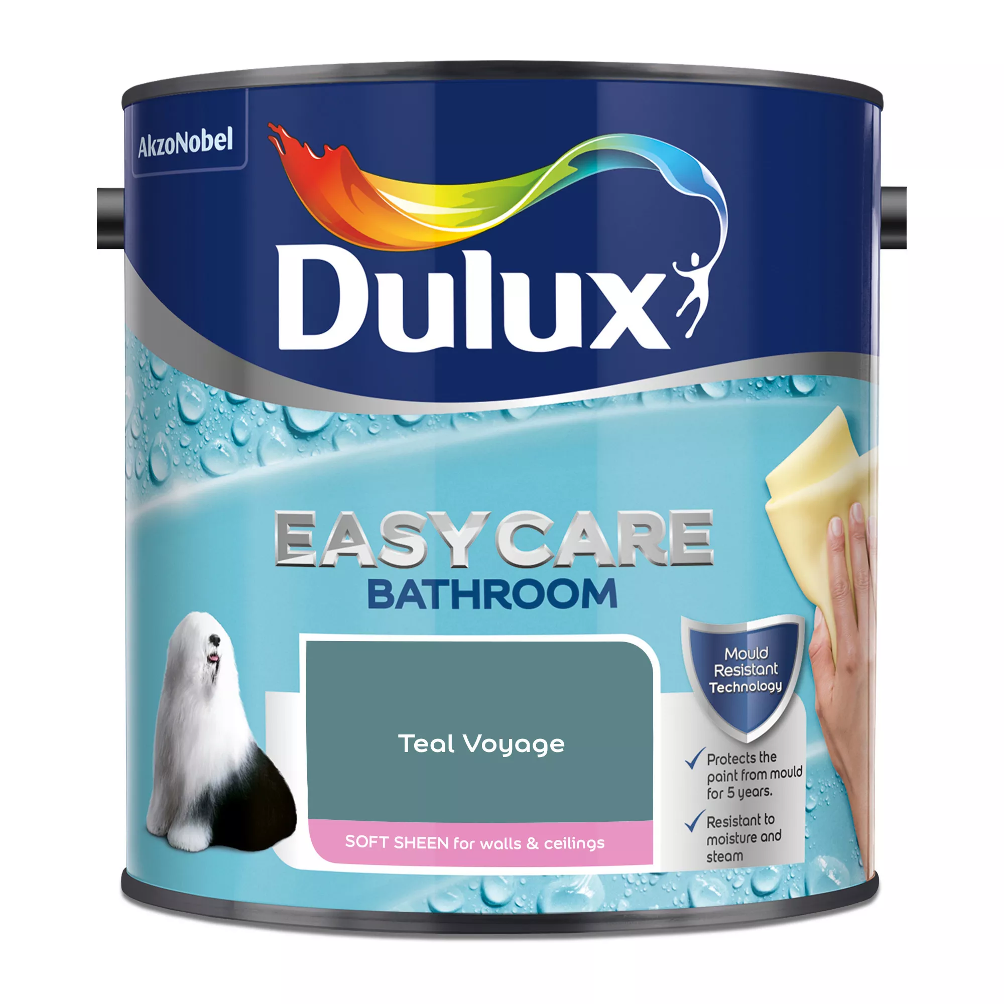 Dulux Easycare Bathroom Teal Voyage Soft Sheen Wall Paint, 2.5L 5 Dulux Easycare Bathroom Teal Voyage Soft Sheen Wall Paint, 2.5L - Image 3