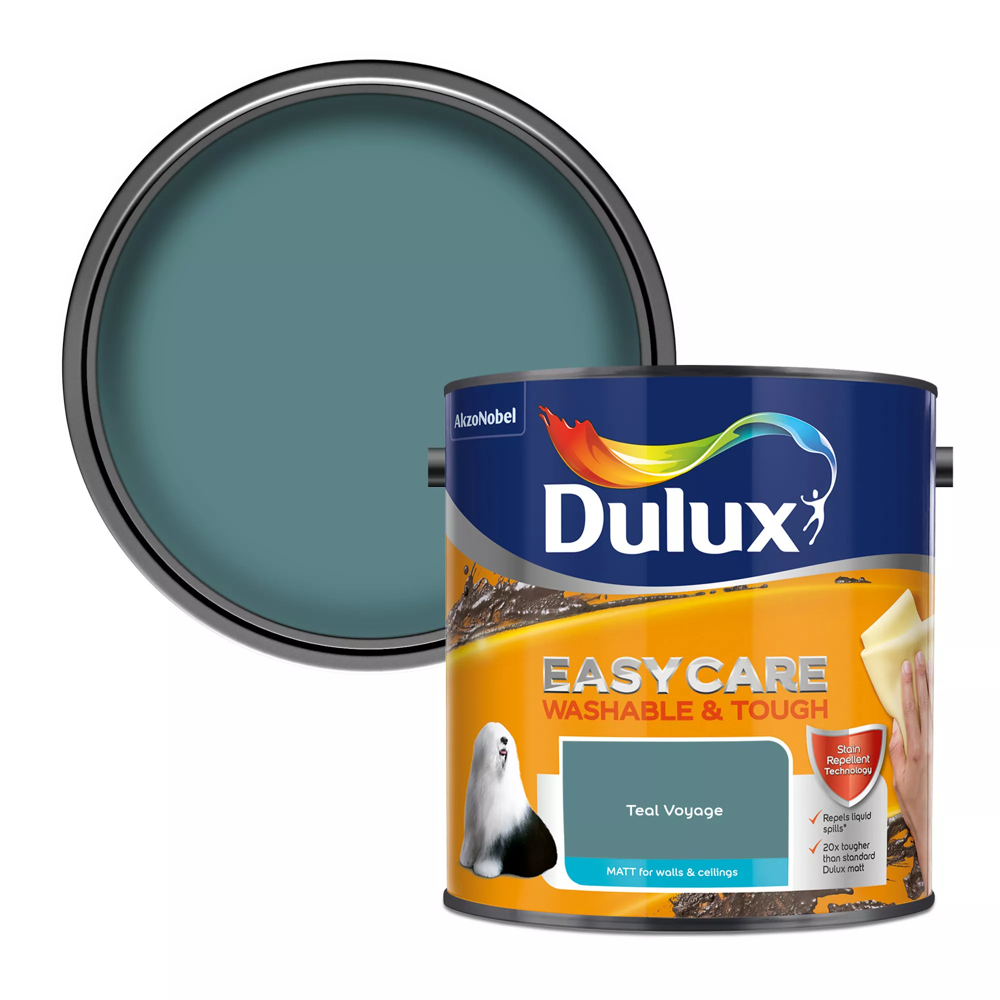 Dulux Easycare Washable & Tough Teal Voyage Matt Wall Paint, 2.5L 3 Dulux Easycare Washable & Tough Teal Voyage Matt Wall Paint, 2.5L
