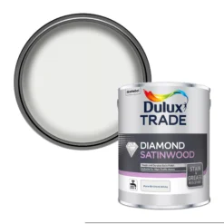 Dulux Trade Diamond Pure Brilliant White Satinwood Metal & Wood Paint, 2.5L