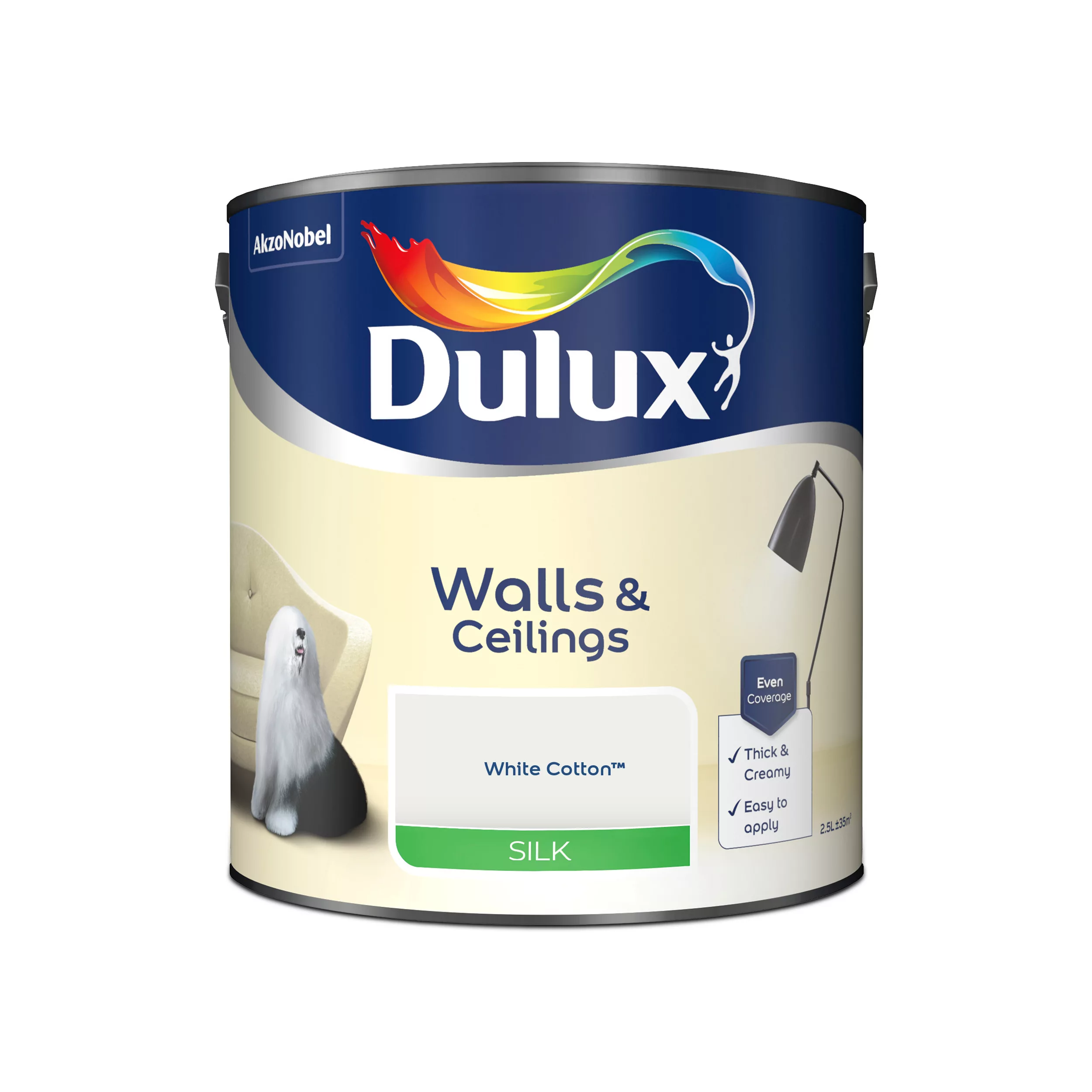 Dulux Walls & Ceilings White Cotton Silk Emulsion Paint, 2.5L 4 Dulux Walls & Ceilings White Cotton Silk Emulsion Paint, 2.5L - Image 2