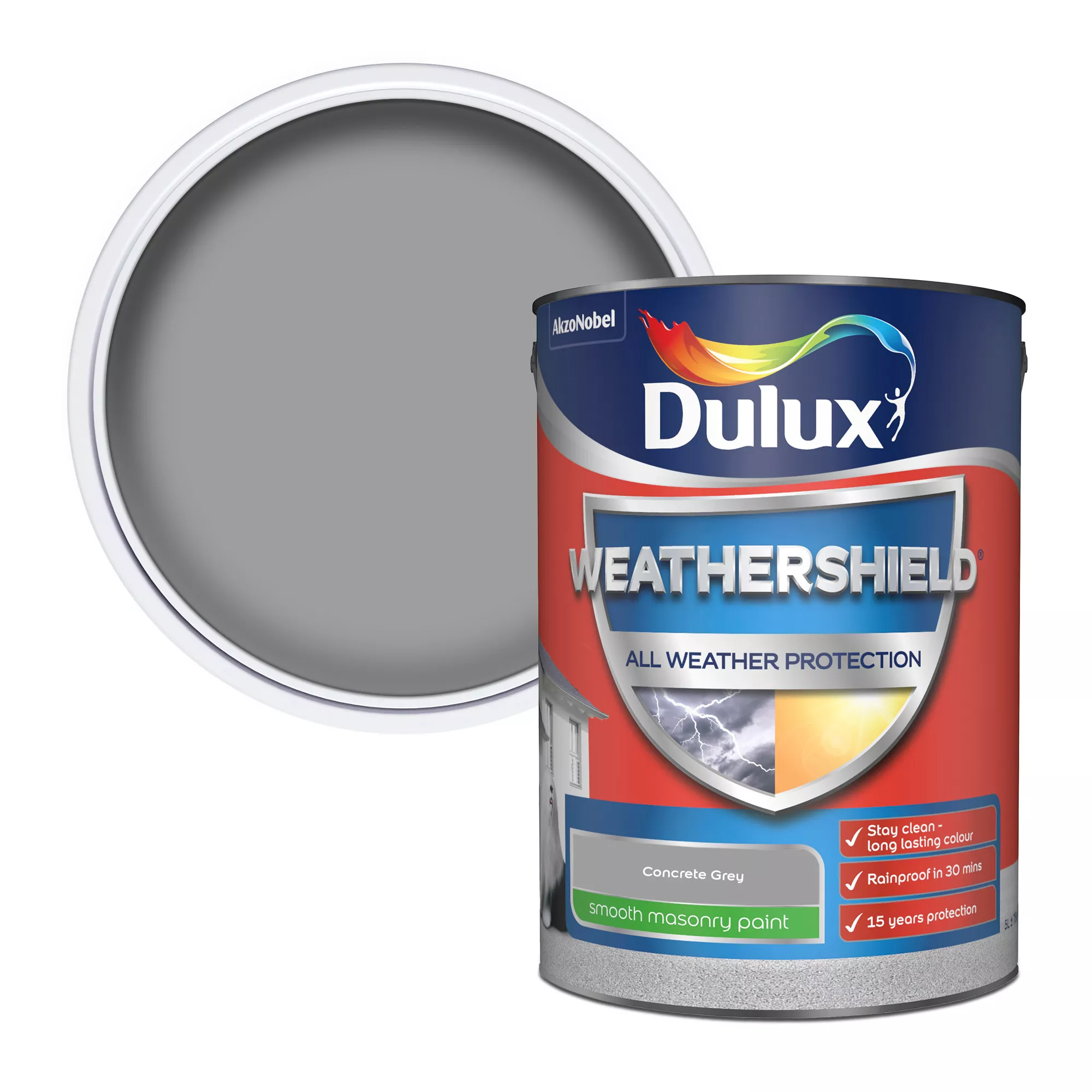 Dulux Weathershield Concrete Grey Smooth Matt Masonry Paint, 5L 3 Dulux Weathershield Concrete Grey Smooth Matt Masonry Paint, 5L