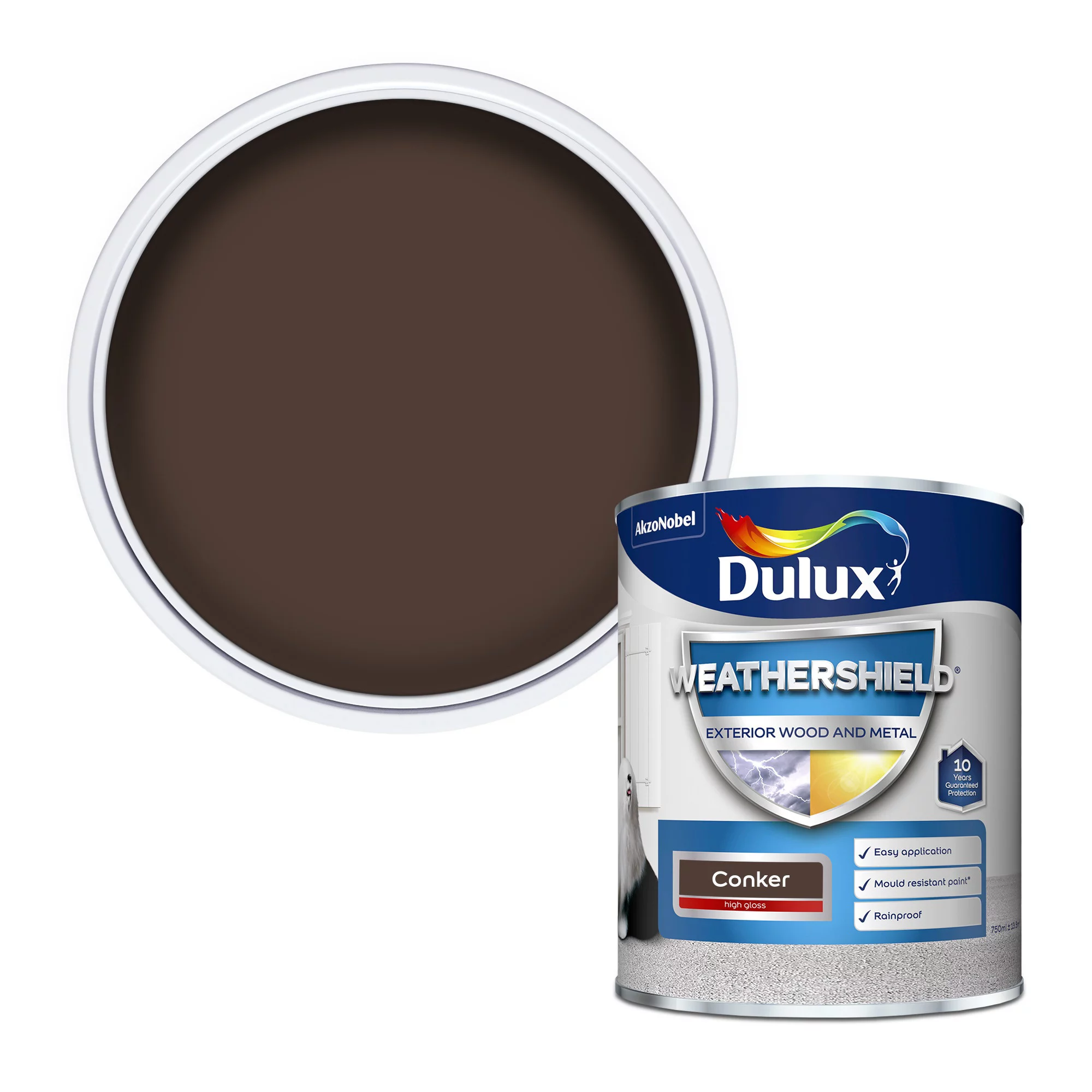 Dulux Weathershield Conker Gloss Exterior Metal & Wood Paint, 750ml 3 Dulux Weathershield Conker Gloss Exterior Metal & Wood Paint, 750ml