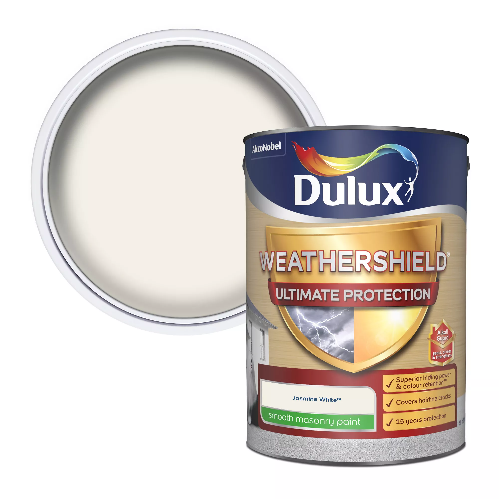 Dulux Weathershield Jasmine White Smooth Matt Masonry Paint, 5L 3 Dulux Weathershield Jasmine White Smooth Matt Masonry Paint, 5L