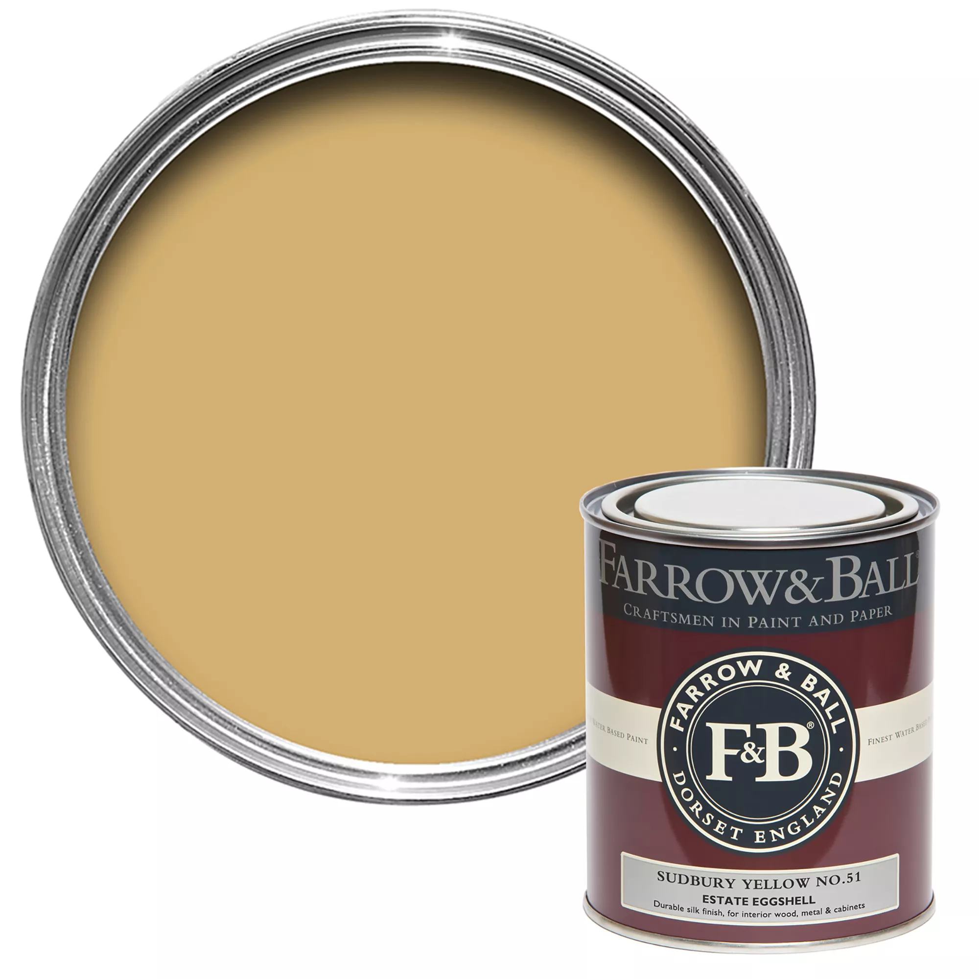 Farrow & Ball Estate Sudbury Yellow No.51 Eggshell Paint, 750ml 3 Farrow & Ball Estate Sudbury Yellow No.51 Eggshell Paint, 750ml