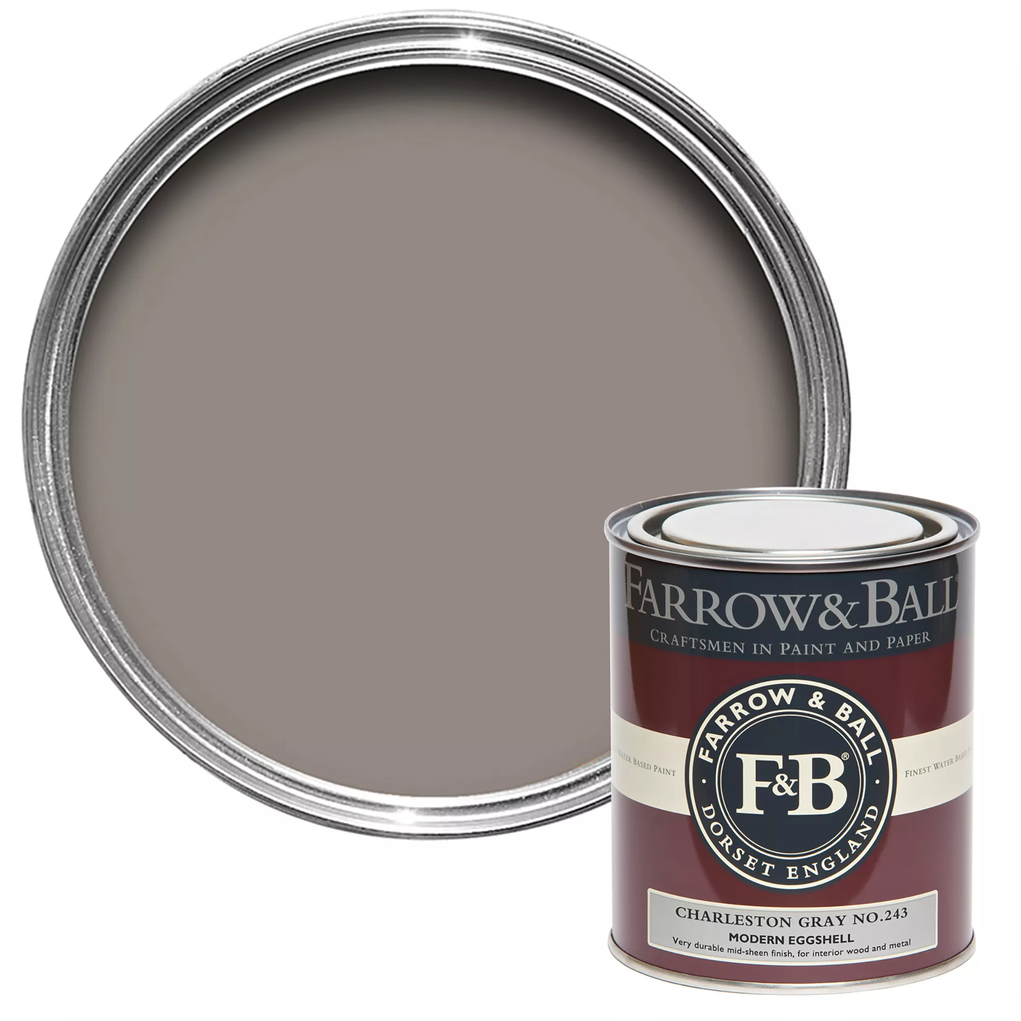 Farrow & Ball Modern Charleston Gray No.243 Eggshell Paint, 750ml 3 Farrow & Ball Modern Charleston Gray No.243 Eggshell Paint, 750ml