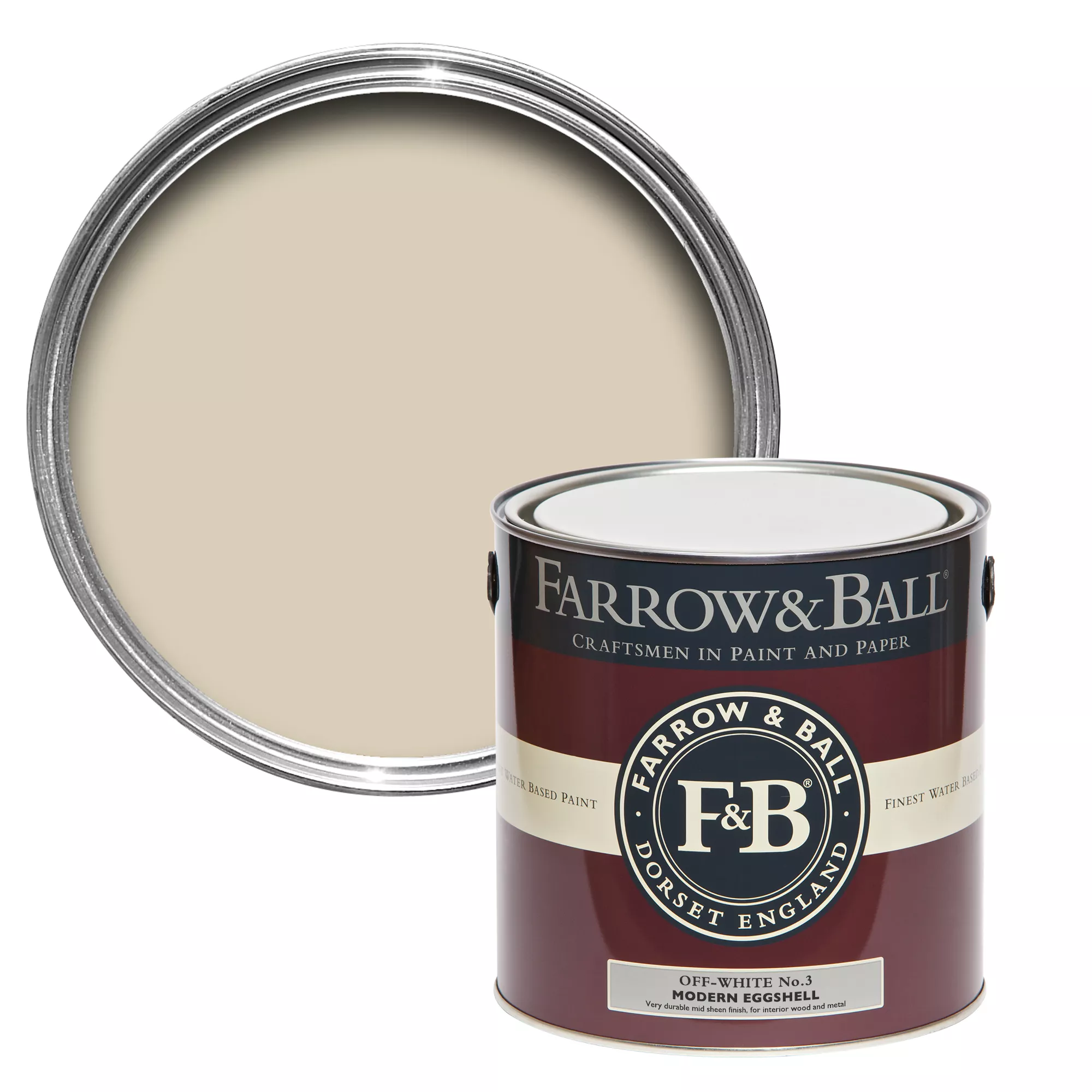 Farrow & Ball Modern Off White No.3 Eggshell Paint, 2.5L 3 Farrow & Ball Modern Off White No.3 Eggshell Paint, 2.5L