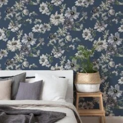 GoodHome Amazo Blue Floral Textured Wallpaper -Hammerite Shop goodhome amazo blue floral textured wallpaper5059340408491 01i