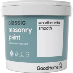 GoodHome Classic Pure Brilliant White Smooth Matt Masonry Paint, 5L -Hammerite Shop goodhome classic pure brilliant white smooth matt masonry paint 5l3663602520795 08c bq