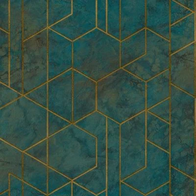 GoodHome Diap Teal Geometric Metallic Effect Textured Wallpaper 4 GoodHome Diap Teal Geometric Metallic Effect Textured Wallpaper - Image 2
