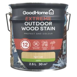 GoodHome Extreme Outdoor Light Oak Satin Quick Dry Wood Stain, 2.5L 9 GoodHome Extreme Outdoor Light Oak Satin Quick Dry Wood Stain, 2.5L -Hammerite Shop goodhome extreme outdoor light oak satin quick dry wood stain 2 5l5059340297521 02c