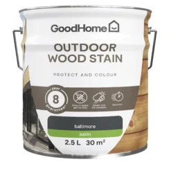 GoodHome Outdoor Baltimore Satin Quick Dry Wood Stain, 2.5L -Hammerite Shop goodhome outdoor baltimore satin quick dry wood stain 2 5l5059340297477 02c