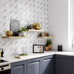 GoodHome Spinel Grey & White Chevron Tile Effect Textured Wallpaper -Hammerite Shop goodhome spinel grey white chevron tile effect textured wallpaper5059340410920 02i