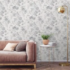 GoodHome Stanmer Beige Floral Mica Effect Textured Wallpaper -Hammerite Shop goodhome stanmer beige floral mica effect textured wallpaper5059340410203 02i
