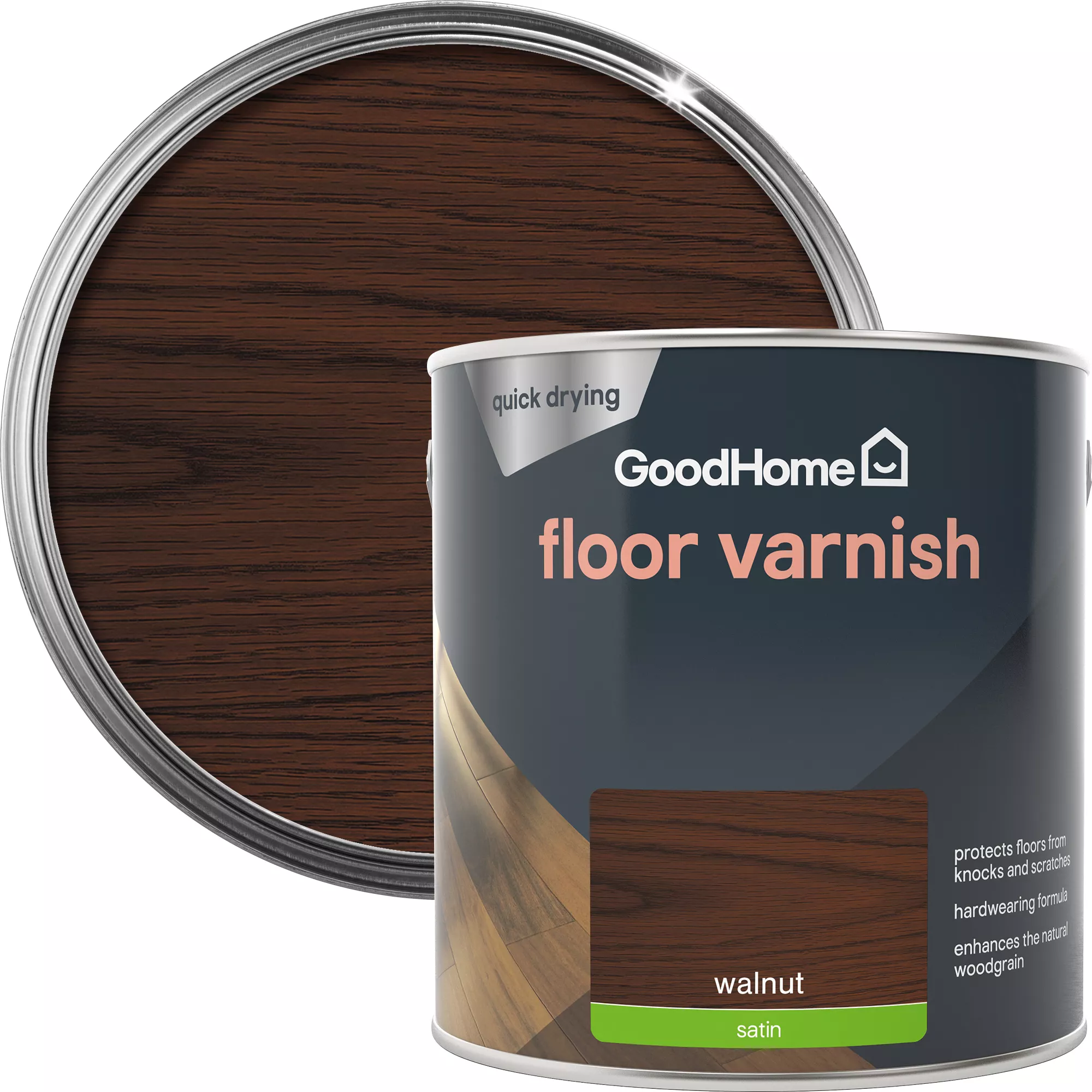 GoodHome Walnut Satin Floor Wood Varnish, 2.5L 3 GoodHome Walnut Satin Floor Wood Varnish, 2.5L