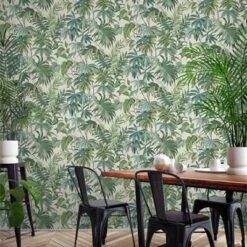 Grandeco Green Palm Leaves Embossed Wallpaper -Hammerite Shop grandeco green palm leaves embossed wallpaper5411012481322 02i bq