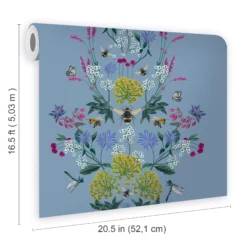 Joules Blue Floral Bee Smooth Wallpaper -Hammerite Shop joules blue floral bee smooth wallpaper5011583527117 02t bq