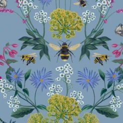 Joules Blue Floral Bee Smooth Wallpaper -Hammerite Shop joules blue floral bee smooth wallpaper5011583527117 37c bq