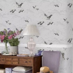 Laura Ashley Animalia Bird Silver Effect Smooth Wallpaper -Hammerite Shop laura ashley animalia bird silver effect smooth wallpaper5011583468267 21i bq