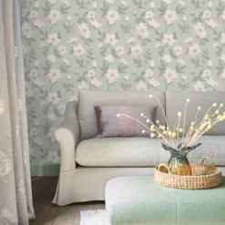 Laura Ashley Fleurir Smoke Green Floral Smooth Wallpaper -Hammerite Shop laura ashley fleurir smoke green floral smooth wallpaper5011583487077 20i bq