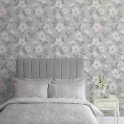 Laura Ashley Fleurir Smoke Green Floral Smooth Wallpaper -Hammerite Shop laura ashley fleurir smoke green floral smooth wallpaper5011583487077 21i bq