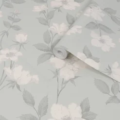 Laura Ashley Fleurir Smoke Green Floral Smooth Wallpaper -Hammerite Shop laura ashley fleurir smoke green floral smooth wallpaper5011583487077 36c bq