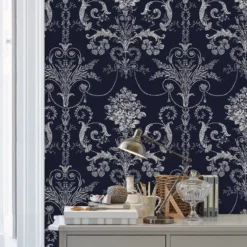 Laura Ashley Josette Midnight Damask Smooth Wallpaper -Hammerite Shop laura ashley josette midnight damask smooth wallpaper5011583468021 20i bq