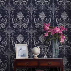 Laura Ashley Josette Midnight Damask Smooth Wallpaper -Hammerite Shop laura ashley josette midnight damask smooth wallpaper5011583468021 21i bq
