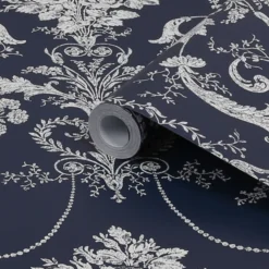 Laura Ashley Josette Midnight Damask Smooth Wallpaper -Hammerite Shop laura ashley josette midnight damask smooth wallpaper5011583468021 36c bq