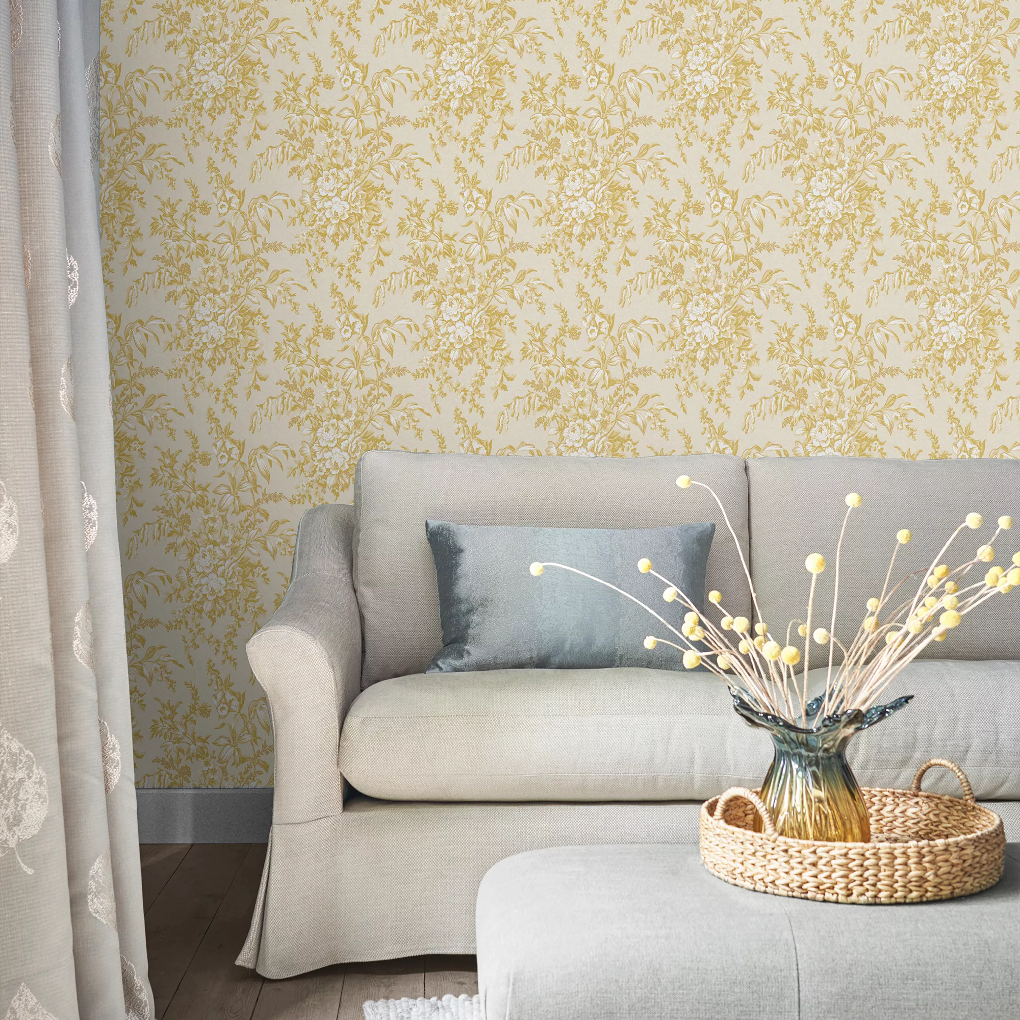 Laura Ashley Picardie Pale Gold Floral Smooth Wallpaper 6 Laura Ashley Picardie Pale Gold Floral Smooth Wallpaper - Image 4