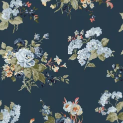 Laura Ashley Rosemore Midnight Seaspray Floral Smooth Wallpaper