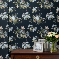 Laura Ashley Rosemore Midnight Seaspray Floral Smooth Wallpaper -Hammerite Shop laura ashley rosemore midnight seaspray floral smooth wallpaper5011583486506 20i bq