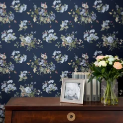 Laura Ashley Rosemore Midnight Seaspray Floral Smooth Wallpaper -Hammerite Shop laura ashley rosemore midnight seaspray floral smooth wallpaper5011583486506 21i bq