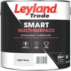 Leyland Trade Smart Light Grey Mid Sheen Multi-surface Paint, 2.5L -Hammerite Shop leyland trade smart light grey mid sheen multi surface paint 2 5l5010426814650 02c bq