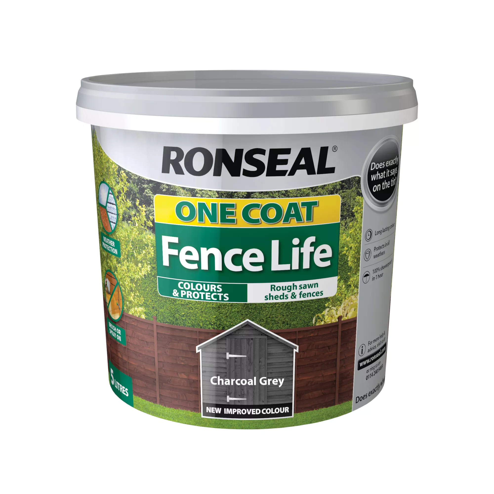 Ronseal One Coat Fence Life Charcoal Grey Matt Fence & Shed Treatment, 5L 4 Ronseal One Coat Fence Life Charcoal Grey Matt Fence & Shed Treatment, 5L - Image 2
