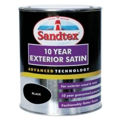 Sandtex Black Satinwood Exterior Metal & Wood Paint, 750ml