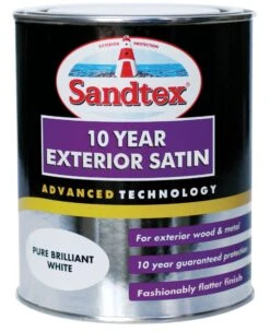 Sandtex Pure Brilliant White Satinwood Exterior Metal & Wood Paint, 750ml