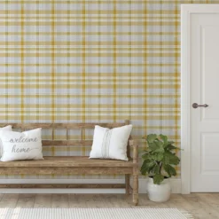 Superfresco Easy Yellow Tartan Fabric Effect Smooth Wallpaper -Hammerite Shop superfresco easy yellow tartan fabric effect smooth wallpaper5011583514858 02i bq
