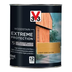 V33 Extreme Protection Light Oak Satin Wood Stain, 750ml -Hammerite Shop v33 extreme protection light oak satin wood stain 750ml3153895180610 08c bq