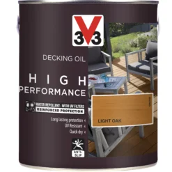 V33 High Performance Light Oak UV Resistant Decking Wood Oil, 2.5L -Hammerite Shop v33 high performance light oak uv resistant decking wood oil 2 5l3153895164399 08c bq