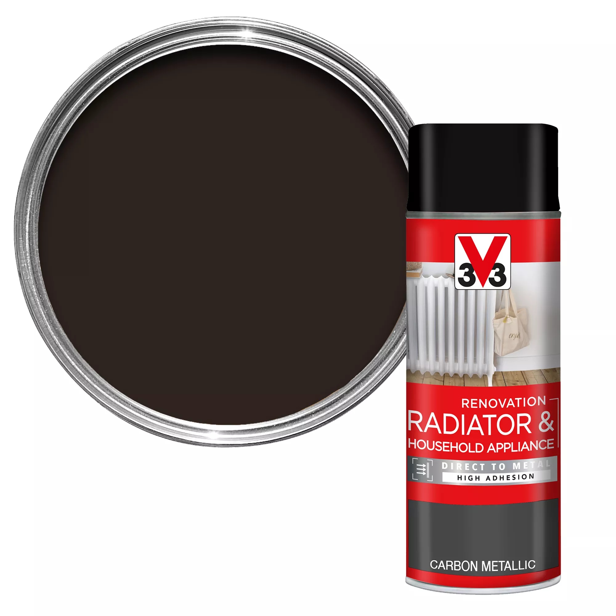 V33 Renovation Carbon Metallic Satinwood Radiator & Appliance Paint, 400ml Spray Can 3 V33 Renovation Carbon Metallic Satinwood Radiator & Appliance Paint, 400ml Spray Can