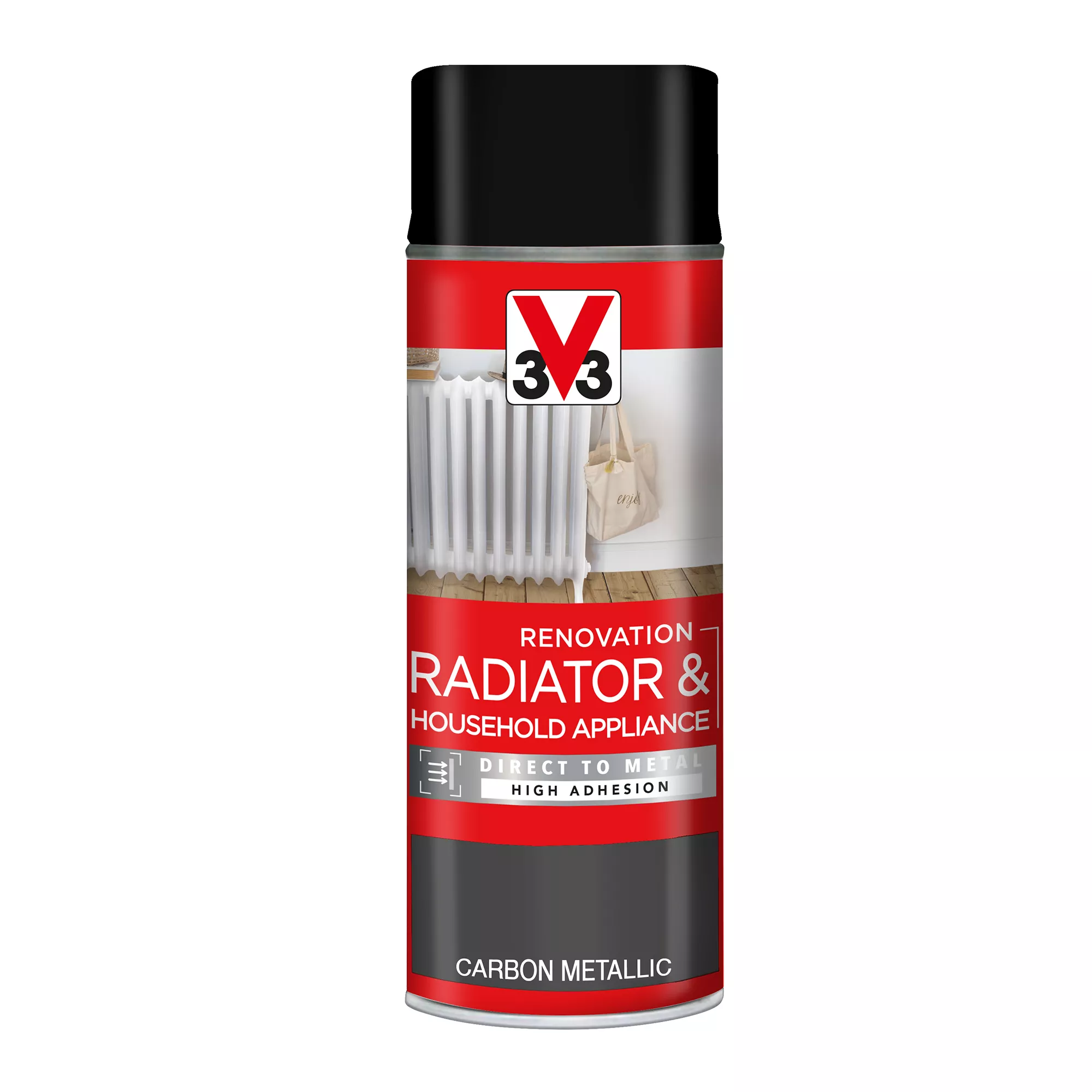 V33 Renovation Carbon Metallic Satinwood Radiator & Appliance Paint, 400ml Spray Can 4 V33 Renovation Carbon Metallic Satinwood Radiator & Appliance Paint, 400ml Spray Can - Image 2