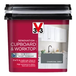 V33 Renovation Charcoal Grey Satinwood Cupboard & Cabinet Paint, 750ml 6 V33 Renovation Charcoal Grey Satinwood Cupboard & Cabinet Paint, 750ml -Hammerite Shop v33 renovation charcoal grey satinwood cupboard cabinet paint 750ml3153895180993 08c bq