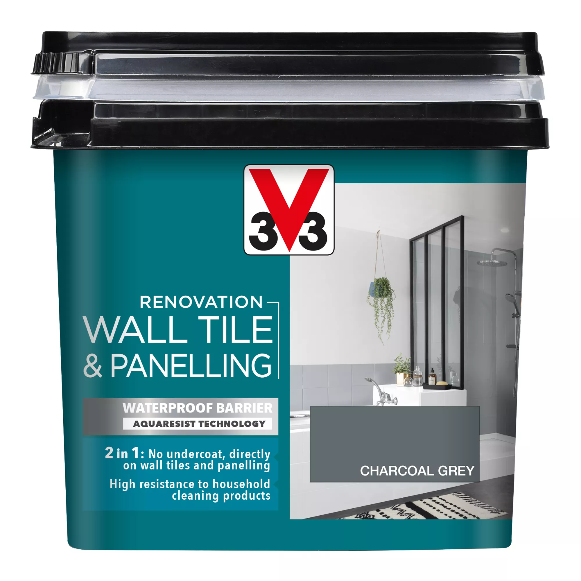 V33 Renovation Charcoal Grey Satinwood Wall Tile & Panelling Paint, 750ml 4 V33 Renovation Charcoal Grey Satinwood Wall Tile & Panelling Paint, 750ml - Image 2