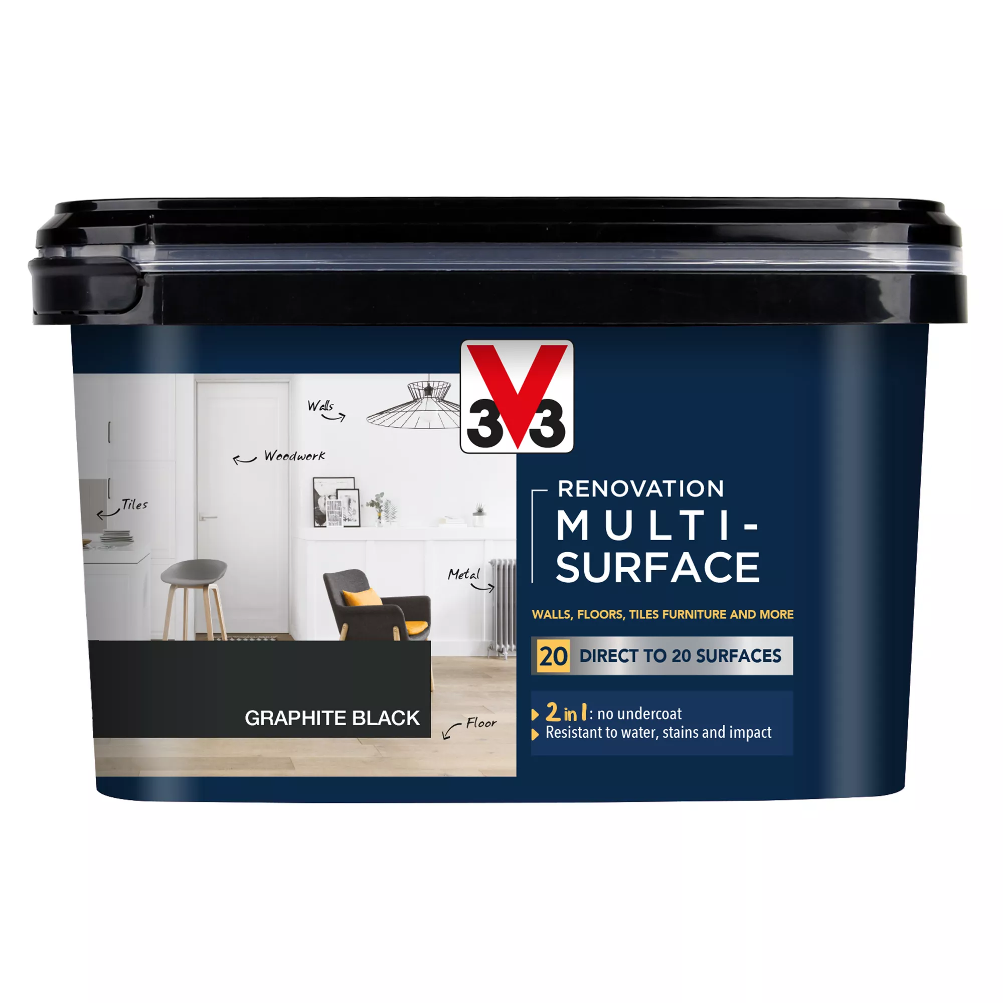 V33 Renovation Graphite Black Satinwood Multi-surface Paint, 2L 4 V33 Renovation Graphite Black Satinwood Multi-surface Paint, 2L - Image 2